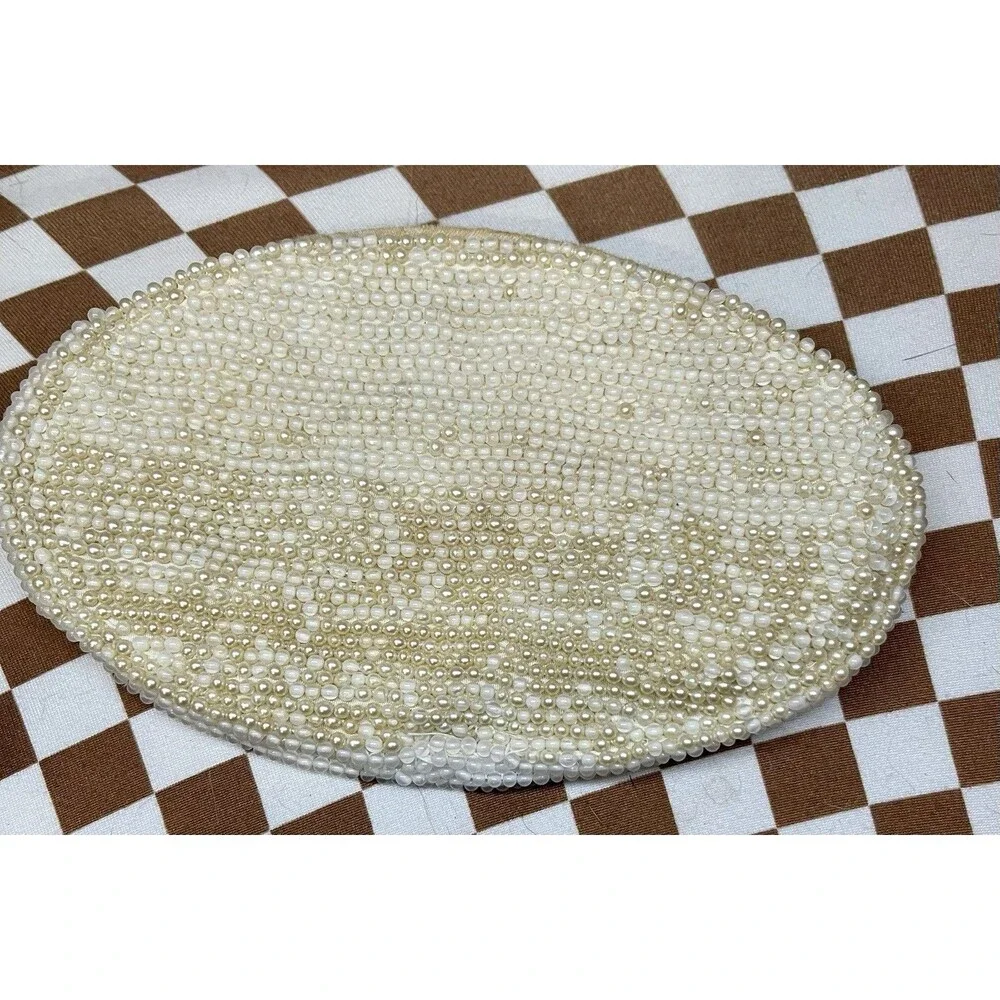 Vintage 1950's Reina Oval Pearl Beaded Evening Bag 7